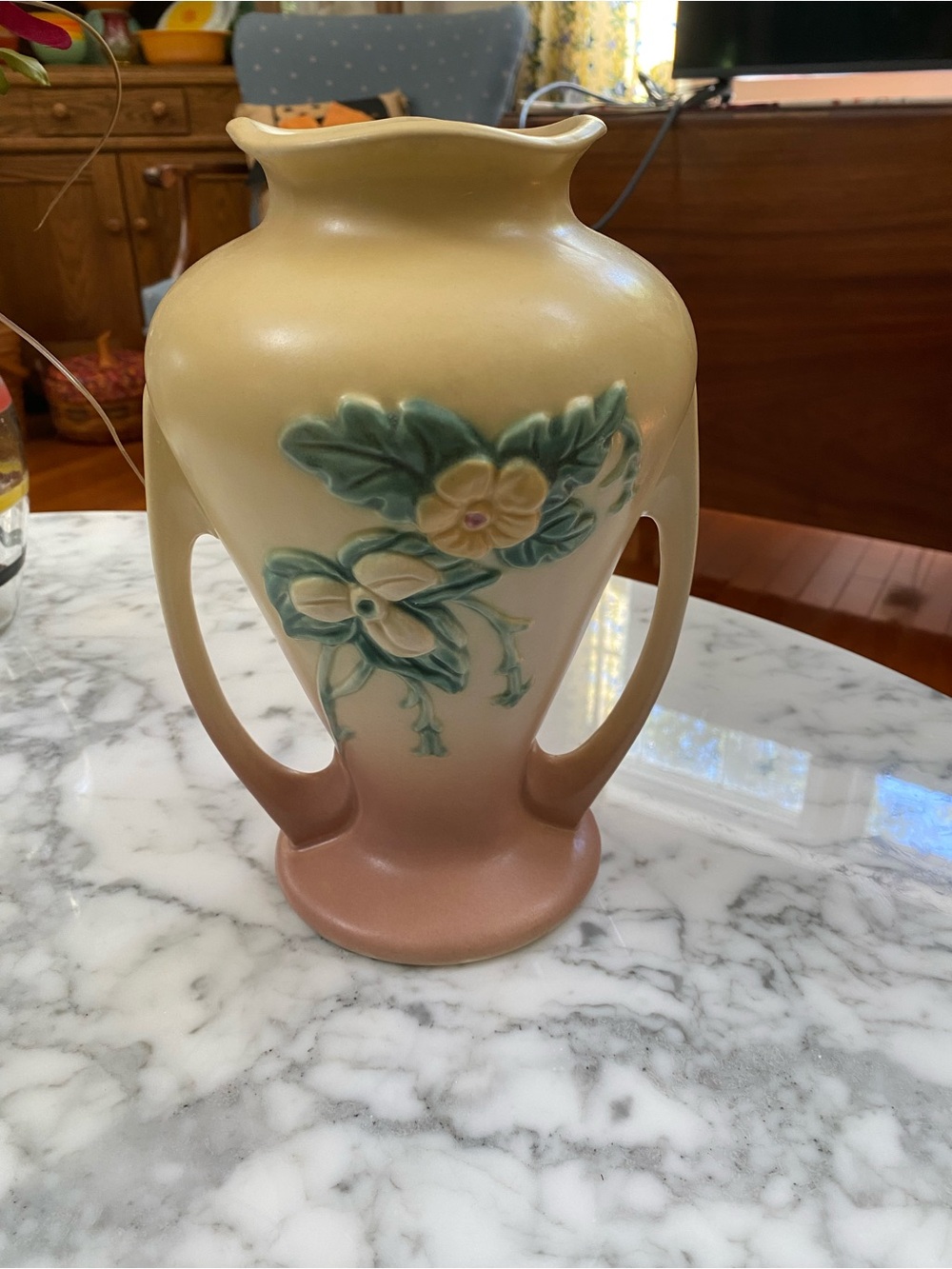 Hull Vase in Cream and Pink with Floral Design